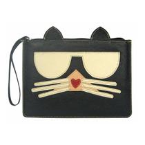 Bolsa Feminina Carteira de Mão Clutch Gato em Couro