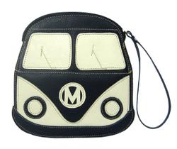 Bolsa Feminina Carteira de Mão Clutch Preta Porta Celular Kombi em Couro Madamix