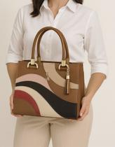 Bolsa Feminina Castelo Cedro Faixas Onduladas Grande Sintético Forrada Tiracolo Transversal