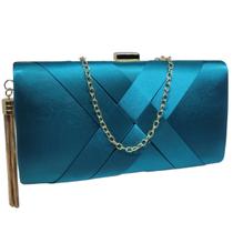 Bolsa Feminina Clutch De Festa Cetim Com Tassel Dourado