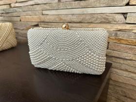 Bolsa Feminina Clutch Festa Bordada Pérola Dourada E Prata