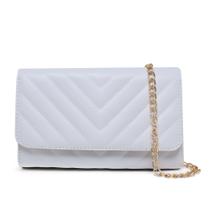 Bolsa Feminina Clutch Matelasse Branca Alça de Corrente Dourada