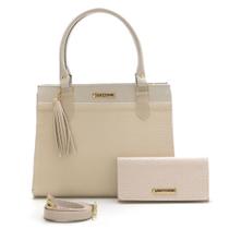 Bolsa Feminina Com Carteira Santorini Handbag Tricê Creme