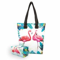 Bolsa Feminina com Necessaire Flamingos, Magicc Bolsas