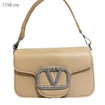 Bolsa Feminina com Tampa Fivela Strass e Alça de Corrente Transversal e de Mão 1198 Cor:Bege