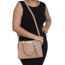 Bolsa Feminina Cor Nude Bordado Flor