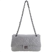 Bolsa Feminina Couro Legitimo Cinza Transversal Matelasse Bolsa Feminina Couro Legitimo Cinza Transversal Matelasse