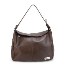 Bolsa Feminina Couro Legitimo Sacola Hobo Média Cafe Metais Pratas Road Seven