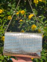 Bolsa Feminina Croco Dourado Metalizada Barato Alça Corrente Transversal De Ombro Removível