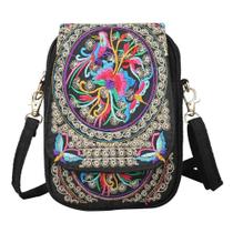 Bolsa Feminina Crossbody de Lona Bordada - Pequena com Zíper