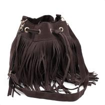 Bolsa Feminina de Camurça com Franjas Estilo Boho Chic