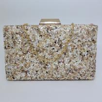 Bolsa Feminina De Festa Clutch Quadrada Pedras Elegante
