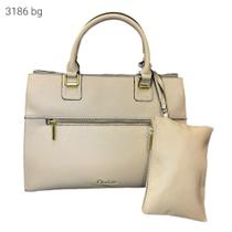 Bolsa Feminina de Mão e Transversal com Divisões Kit 2 pçs com Necessaire 3186 Cor:Bege