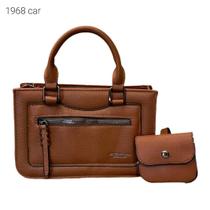 Bolsa Feminina de Mão e Transversal com Divisões Kit 2 pçs com Porta Moedas 1968 Cor:Bege