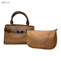 Bolsa Feminina de Mão e Transversal Kit 2 pçs com Bolsinha de Alça Longa Porta Celular 9687 Cor:Creme