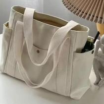 Bolsa Feminina de Ombro em Lona Com Bolsos Externos e Fecho em Zíper Shop Store