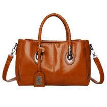 BOLSA FEMININA DE OMBRO MARROM MODERNA ELEGANTE E ESPAÇOSA Cor:Caramelo
