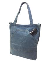 Bolsa Feminina De Ombro Sacola Tecido Jeans Fecho Zíper 2 Alças Bolsos Frontal