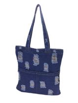 Bolsa Feminina De Ombro Sacola Tecido Jeans Fecho Zíper