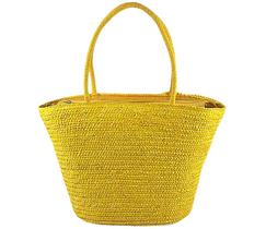 Bolsa Feminina de Palha Amarela Praia Viagem Moda Sacola Bag Rattan Vime Blogueira