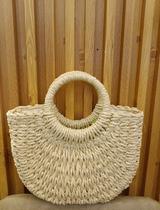 Bolsa Feminina de Palha Artesanal Redonda Com Alça De Mão Transversal Praia