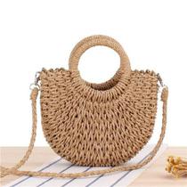 Bolsa Feminina de Palha Artesanal Redonda Com Alça De Mão Transversal Praia Festa