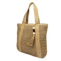 Bolsa Feminina De Palha Para Piscina E Praia Quadrada Luxo