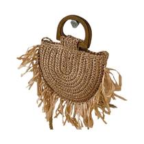Bolsa Feminina de Palha Semicírculo - Feita à Mão com Borla - para Praia e Férias Bolsa Feminina de Palha Semicírculo - Feita à Mão com Borla - para Praia e Férias