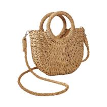 Bolsa Feminina de Palha Trançada - Grande Capacidade, Estilo Meia Lua, para Praia e Verão
