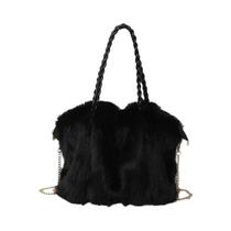 Bolsa Feminina de Pelúcia Plissada com Pele de Raposa - Grande Capacidade e Estilo Elegante Bolsa Feminina de Pelúcia Plissada com Pele de Raposa - Grande Capacidade e Estilo Elegante