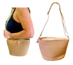 Bolsa Feminina de Praia Transversal Sintética bege escuro Bolsa Feminina de Praia Transversal Sintética bege escuro