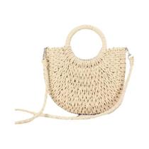 Bolsa Feminina de Verão em Rattan e Palha - Bolsa Crossbody Pequena para Praia
