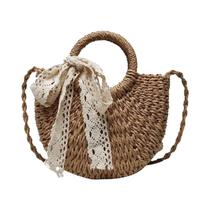 Bolsa Feminina de Verão em Rattan e Palha - Bolsa Crossbody Pequena para Praia