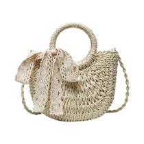 Bolsa Feminina De Verão Feita À Mão Em Rattan Tecido Palha Crossbody Pequena Bolsa De Praia