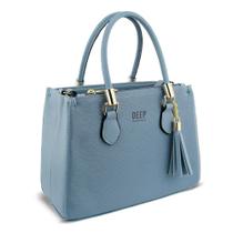 Bolsa Feminina Deep Média Azul Transversal com Alça de Mão e chaveiro Cetim