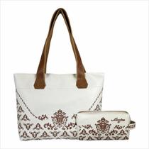 Bolsa Feminina e Necessaire Casual Arabescos Bege Magicc Bolsas Bolsa Feminina e Necessaire Casual Arabescos Bege Magicc Bolsas