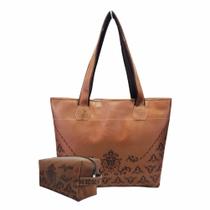Bolsa Feminina e Necessaire Casual Arabescos Marrom Magicc Bolsas Bolsa Feminina e Necessaire Casual Arabescos Marrom Magicc Bolsas