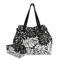 Bolsa Feminina e Necessaire Folhagem Preta e Branca Magicc Bolsas