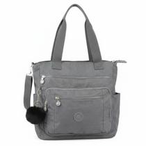 Bolsa Feminina e Nylon Multibolsos com Zíper Alça Transversal e Ombro com Pompom