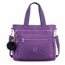 Bolsa Feminina e Nylon Multibolsos com Zíper Alça Transversal e Ombro com Pompom
