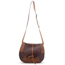 Bolsa Feminina Em Couro Legitimo Graxo Café Com Conhaque Rustica