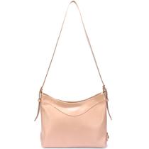 Bolsa Feminina em Couro Legitimo Nude Rosê Ombro e Transversal Média Espaçosa Fivela Dourada