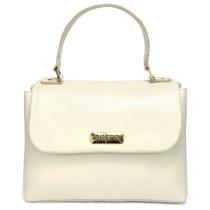 Bolsa Feminina em Couro Legitimo Pequena Alça de Mão e Transversal Off White com Metais Dourados Road Seven