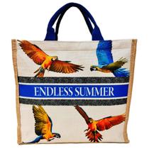 Bolsa Feminina Estampada Arara Azul Media Sacola Praia Verão