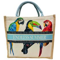 Bolsa Feminina Estampada Praia Arara Azul Claro Sacola Media