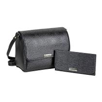 Bolsa Feminina Executiva Transversal de Lado Baú + Carteira de Mão Preta Bolsa Feminina Executiva Transversal de Lado Baú + Carteira de Mão Preta
