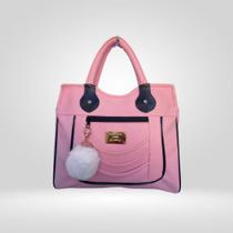 Bolsa Feminina Grande 2 Divisorias 2 Alcas Espaçosa + Chaveiro Pom Pom