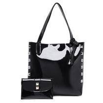 Bolsa feminina grande de ombro verniz com spike piramide e carteira kit 2 peças Bolsa feminina grande de ombro verniz com spike piramide e carteira kit 2 peças