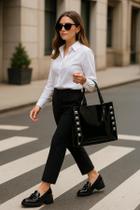 Bolsa feminina grande de ombro verniz com spike piramide e carteira kit 2 peças