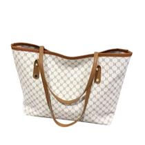 Bolsa Feminina Grande Ombro Shopper Branca com Detalhe Marrom Sintético Com Fechamento em Zíper Y Hulhan